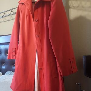 Classic Red Women's Button-Front Trench Coat